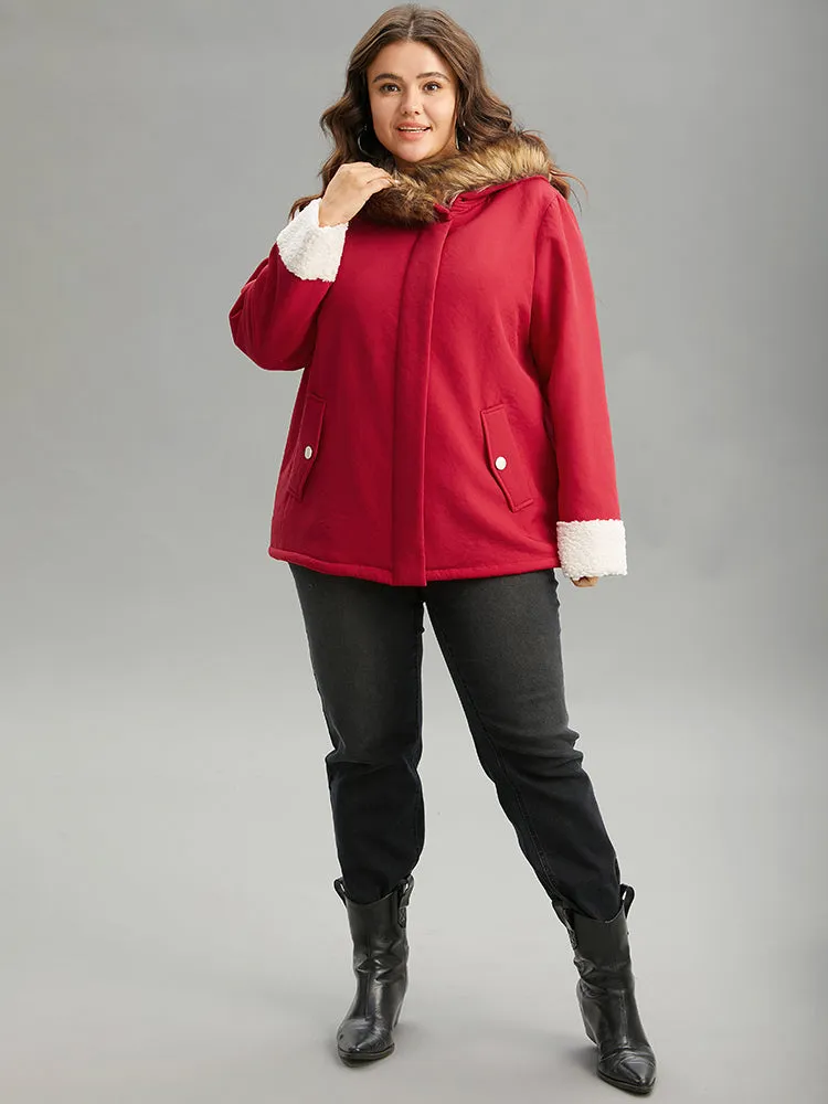 Patchwork Fuzzy Trim Pocket Hooded Jacket sold by Bloomchic product image thumbnail 4
