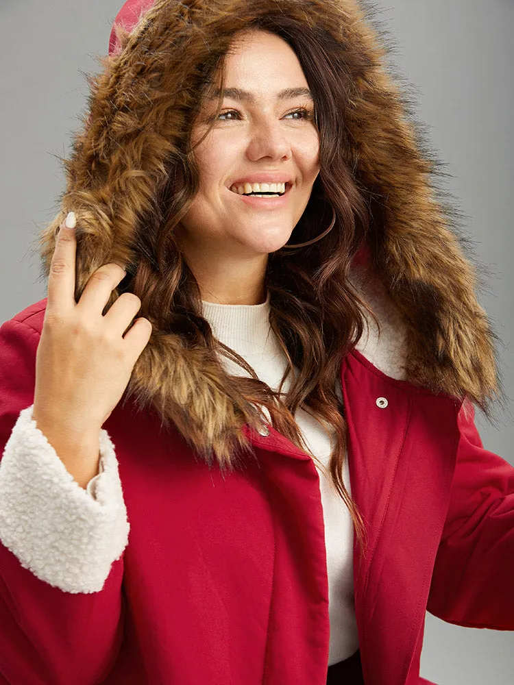 Patchwork Fuzzy Trim Pocket Hooded Jacket sold by Bloomchic product image thumbnail 5