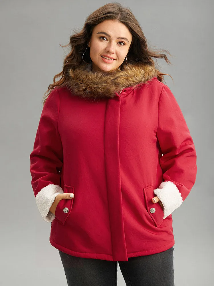 Patchwork Fuzzy Trim Pocket Hooded Jacket sold by Bloomchic product image thumbnail 2