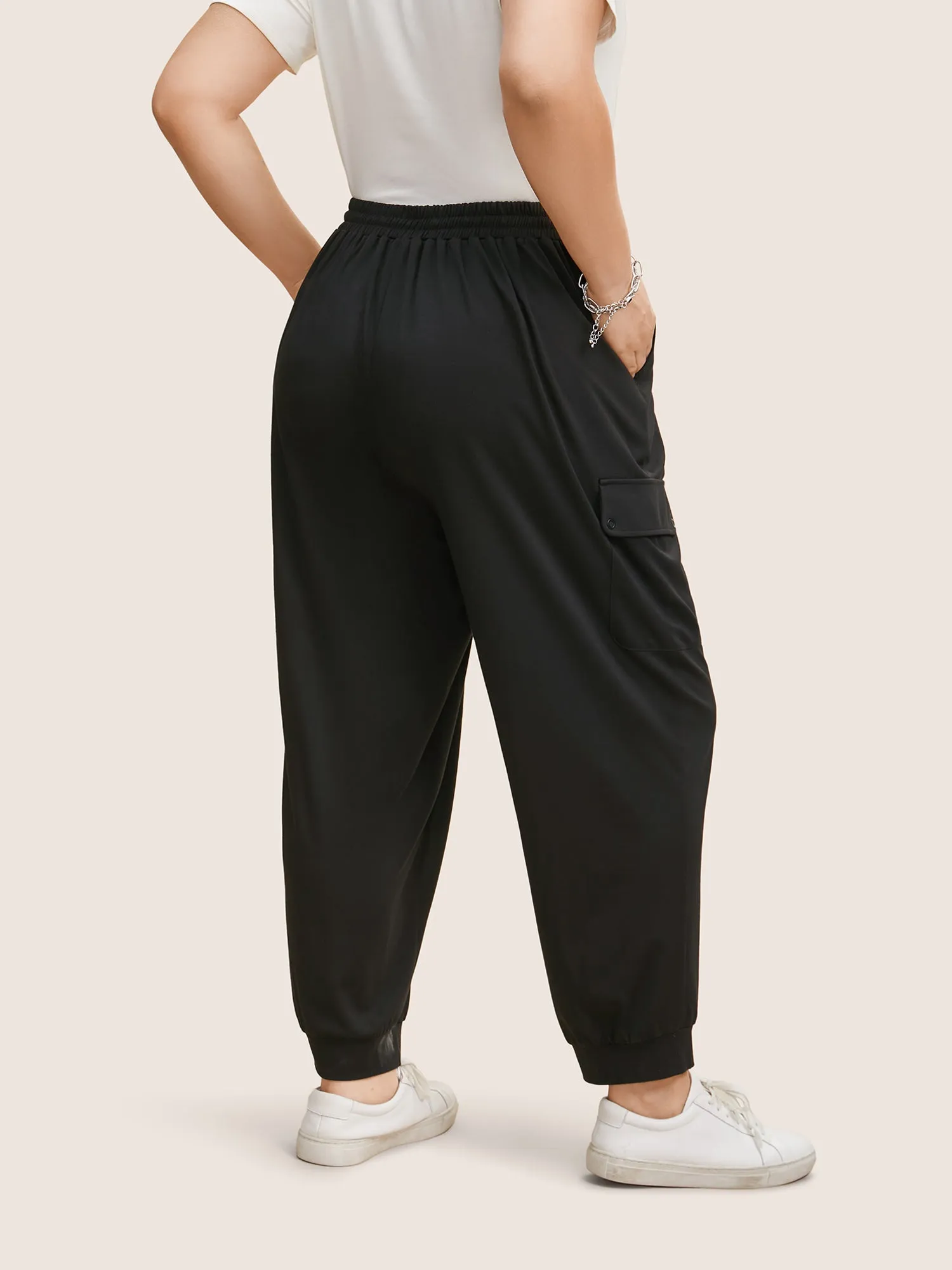 Drawstring Elastic Waist Flap Pocket Carrot Pants sold by Bloomchic product image thumbnail 2