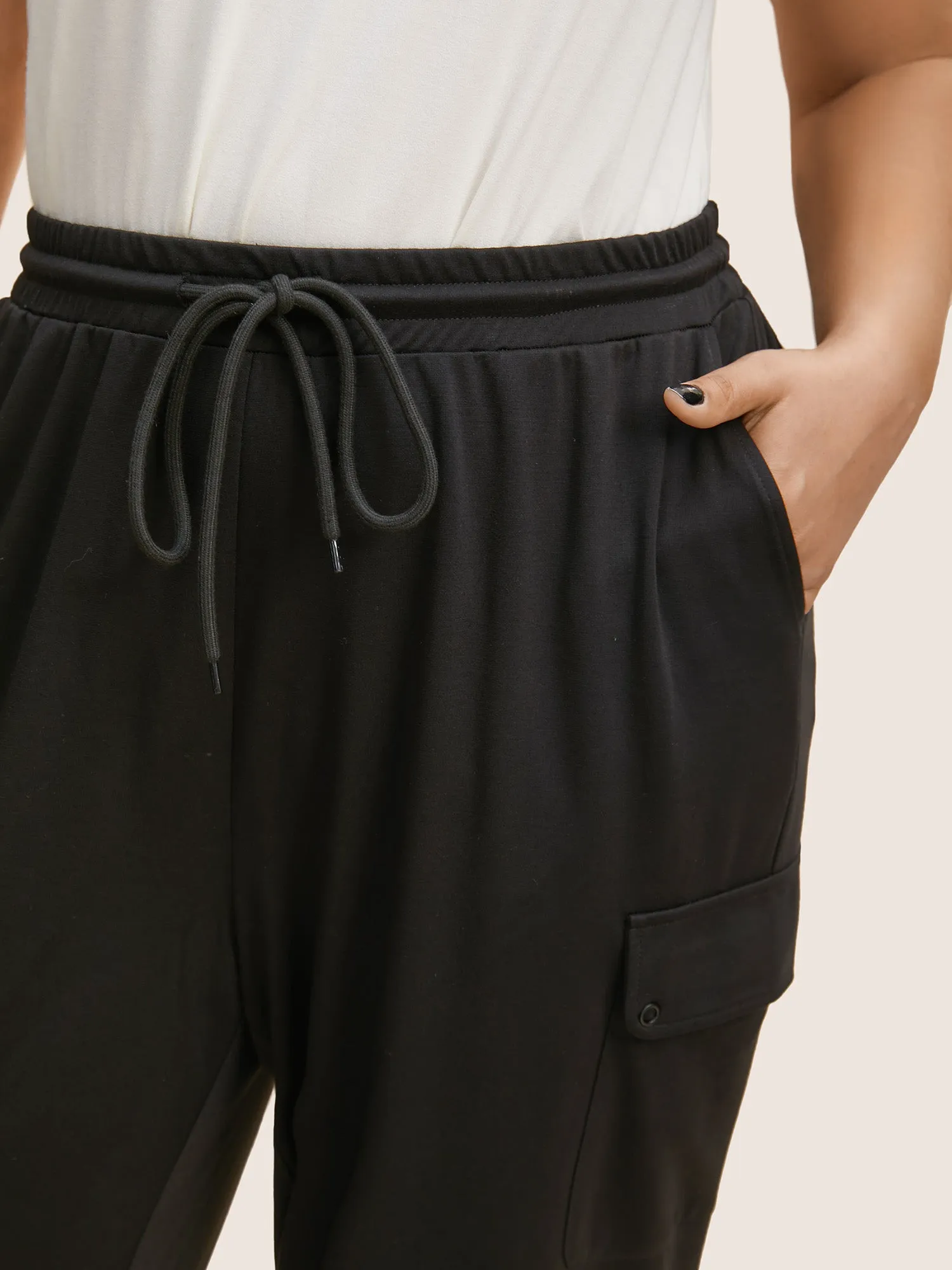 Drawstring Elastic Waist Flap Pocket Carrot Pants sold by Bloomchic product image thumbnail 4