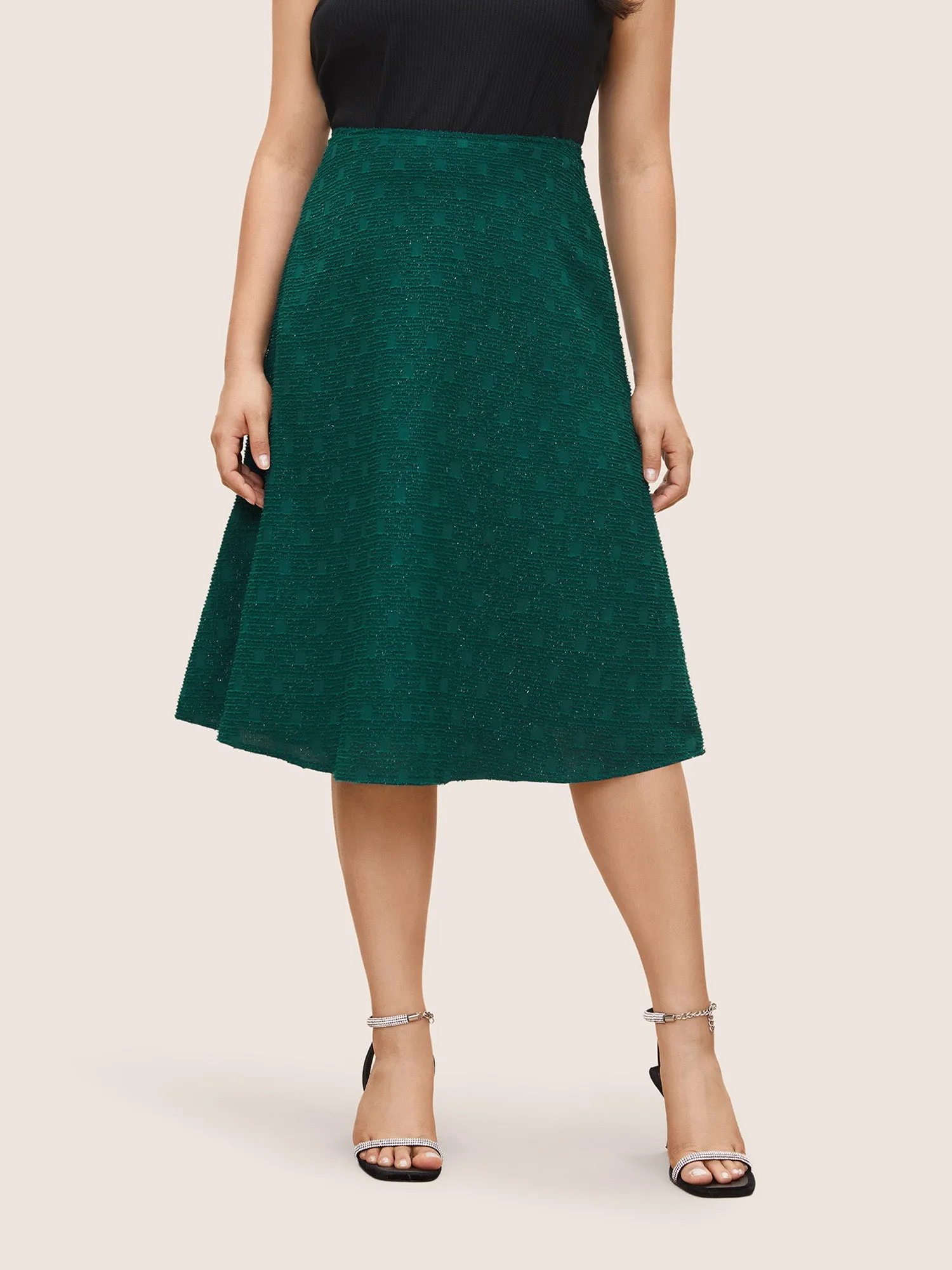 Geometric Textured Glitter Split Hem Skirt sold by Bloomchic