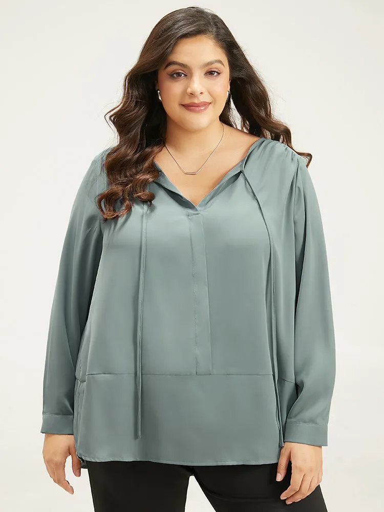 Solid Tie Neck Gathered Blouse sold by Bloomchic product image thumbnail 3