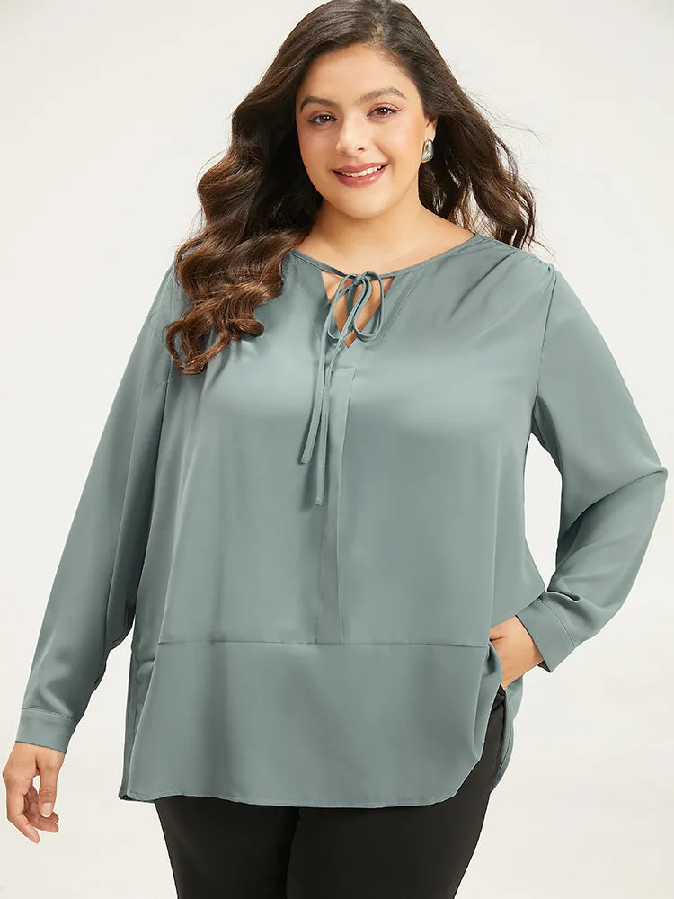 Solid Tie Neck Gathered Blouse sold by Bloomchic product image thumbnail 2