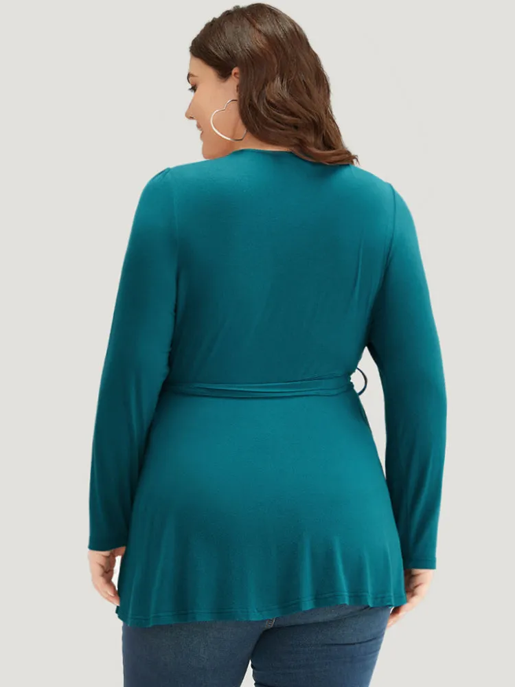 Plain Belted Ruffle Hem Wrap T-shirt sold by Bloomchic product image thumbnail 2