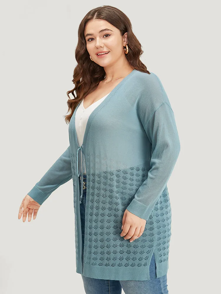 Solid Ties Front Geo Eyelet Cardigan sold by Bloomchic product image thumbnail 5