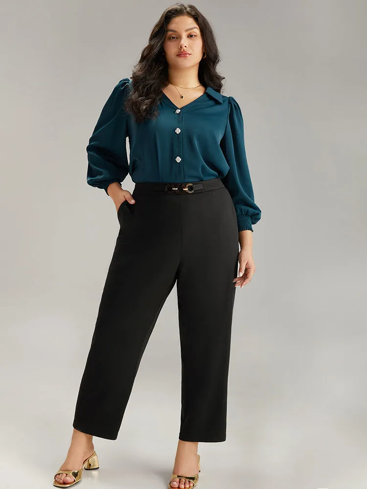 Plain Pocket Buckle Detail Elastic Waist Pants sold by Bloomchic product image thumbnail 4