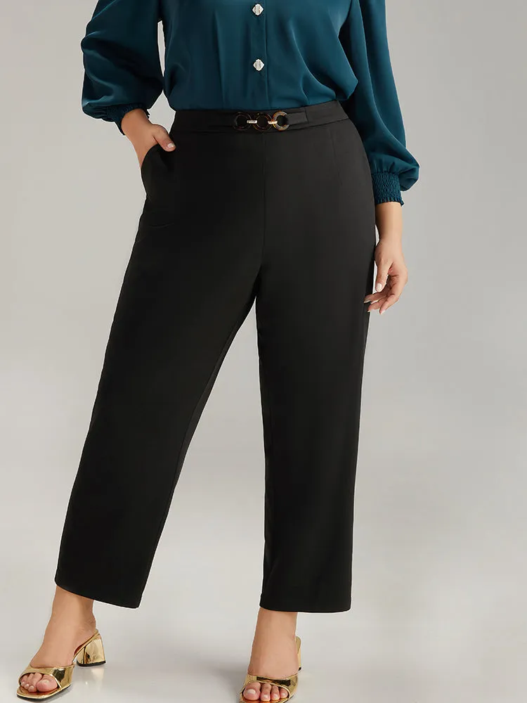 Plain Pocket Buckle Detail Elastic Waist Pants sold by Bloomchic