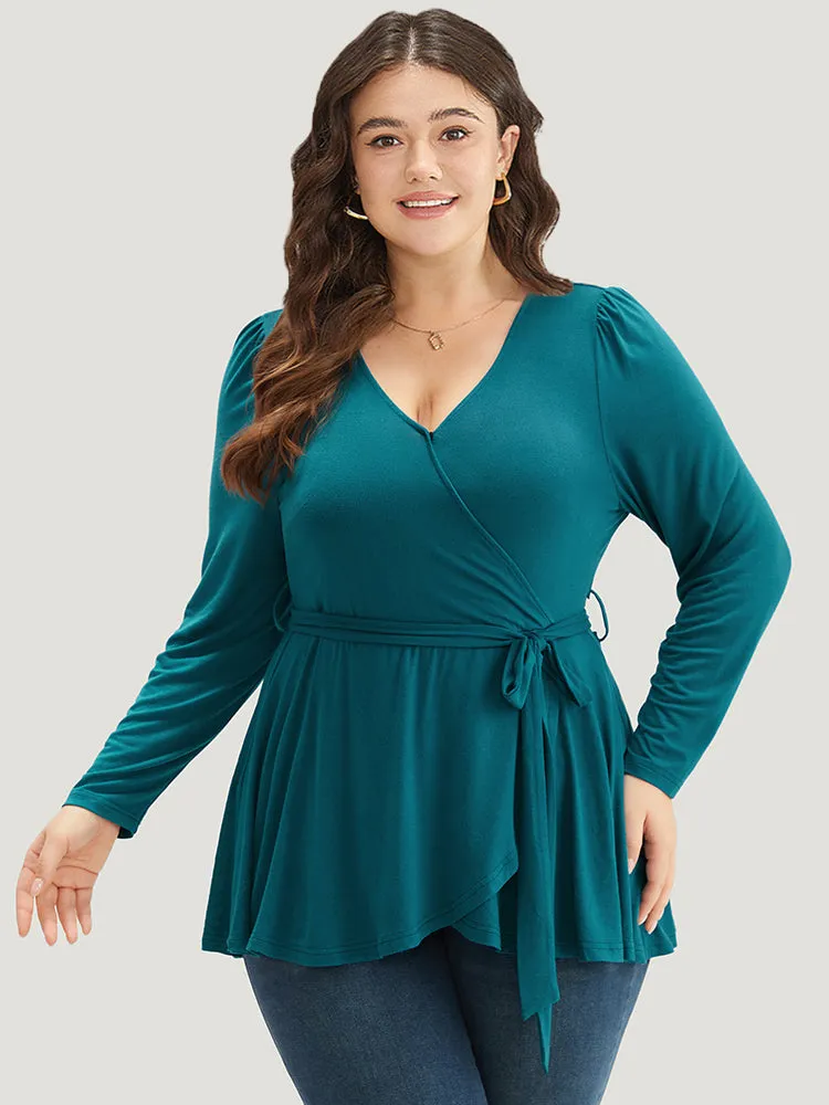 Plain Belted Ruffle Hem Wrap T-shirt sold by Bloomchic product image thumbnail 3