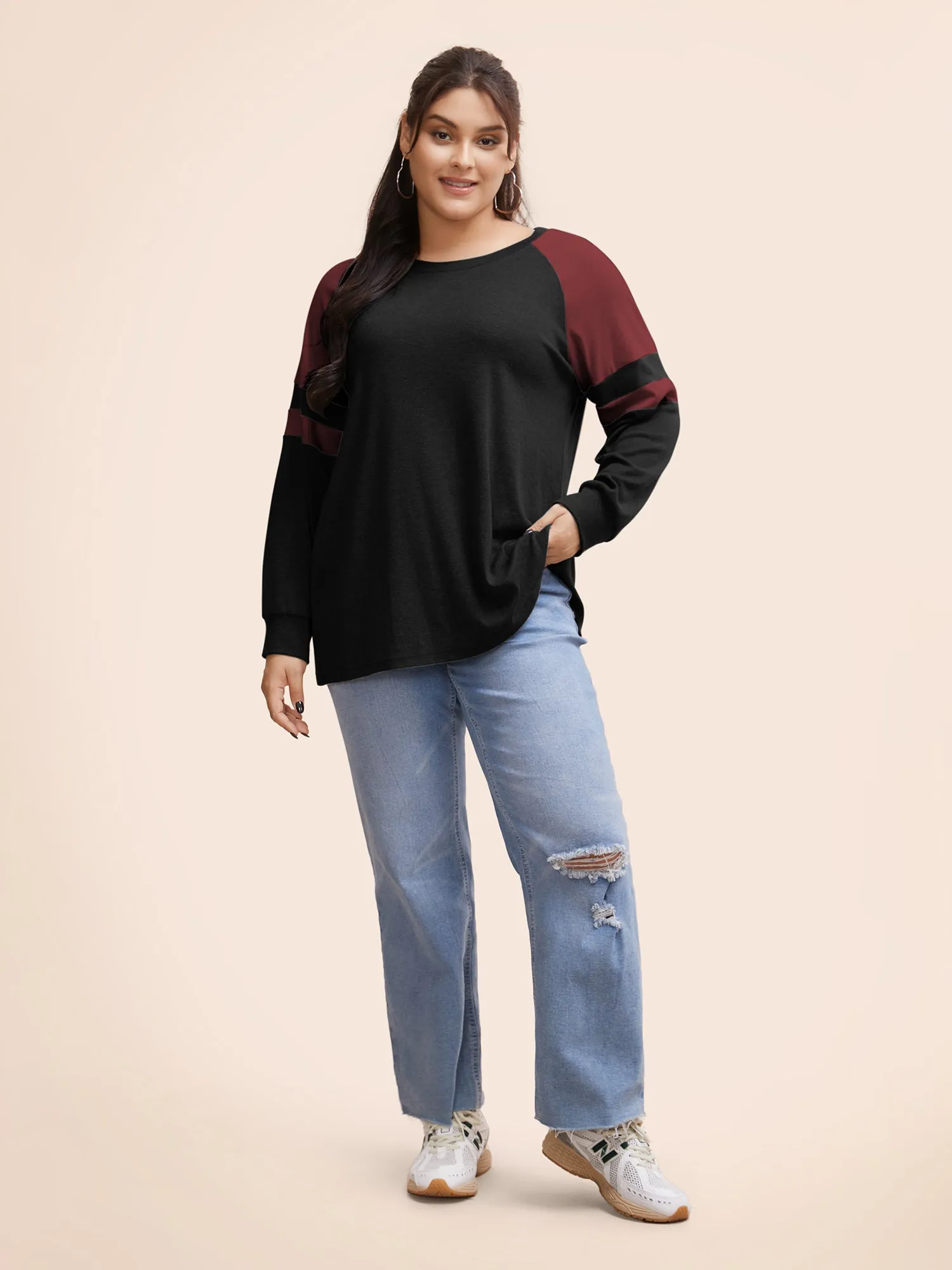 Colorblock Contrast Stitch Raglan Sleeve T-shirt sold by Bloomchic product image thumbnail 2