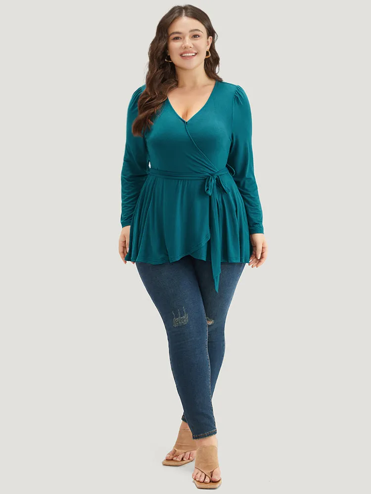 Plain Belted Ruffle Hem Wrap T-shirt sold by Bloomchic product image thumbnail 4