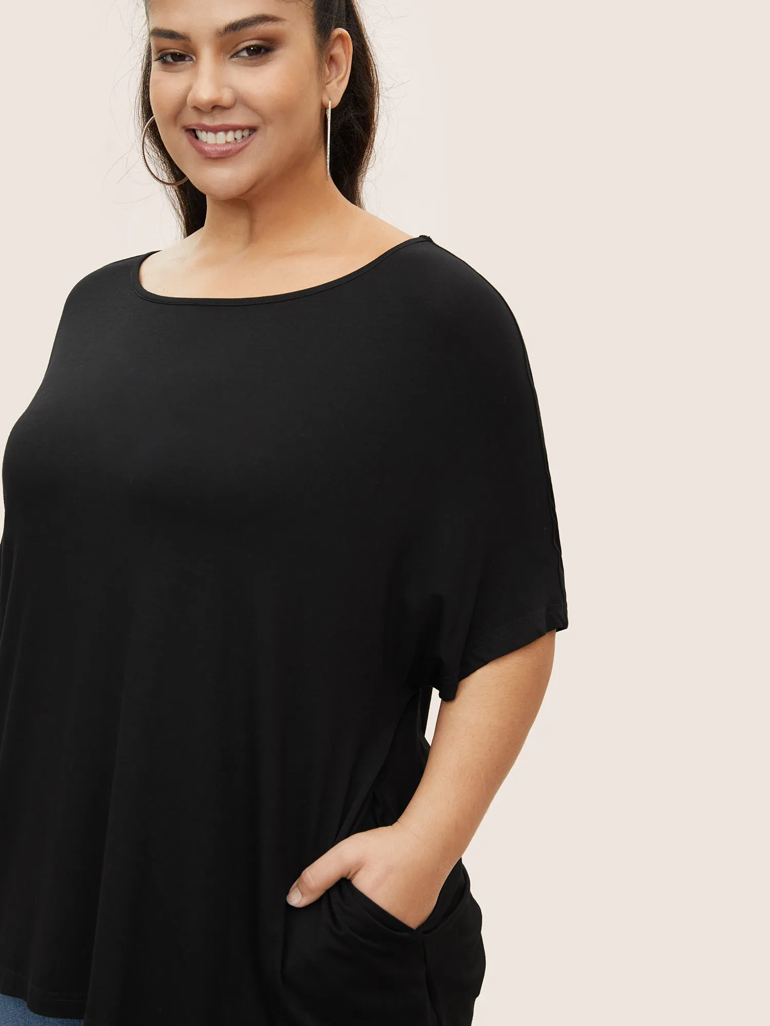 Solid Boat Neck Batwing Sleeve T-shirt sold by Bloomchic product image thumbnail 5