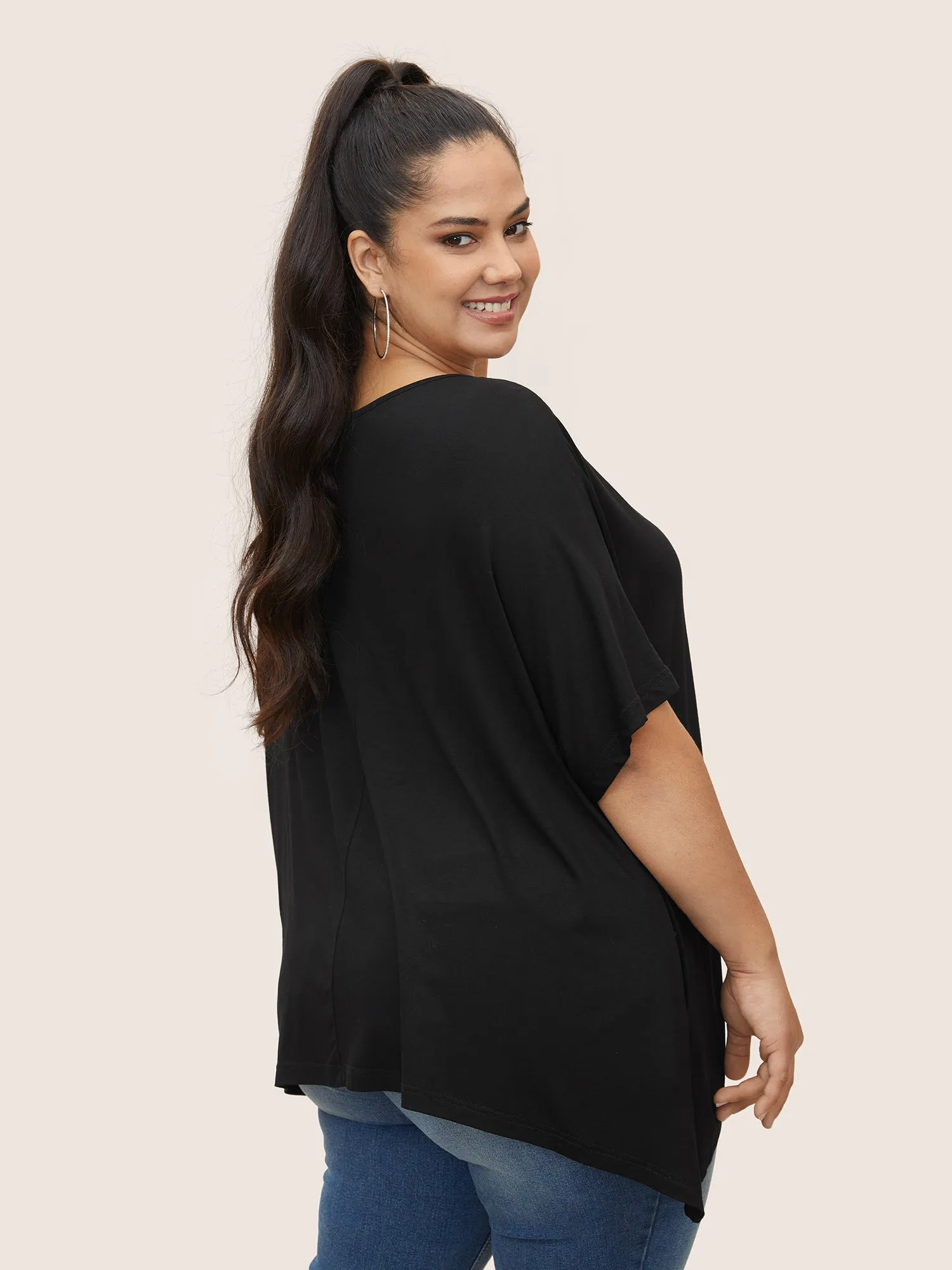 Solid Boat Neck Batwing Sleeve T-shirt sold by Bloomchic product image thumbnail 2