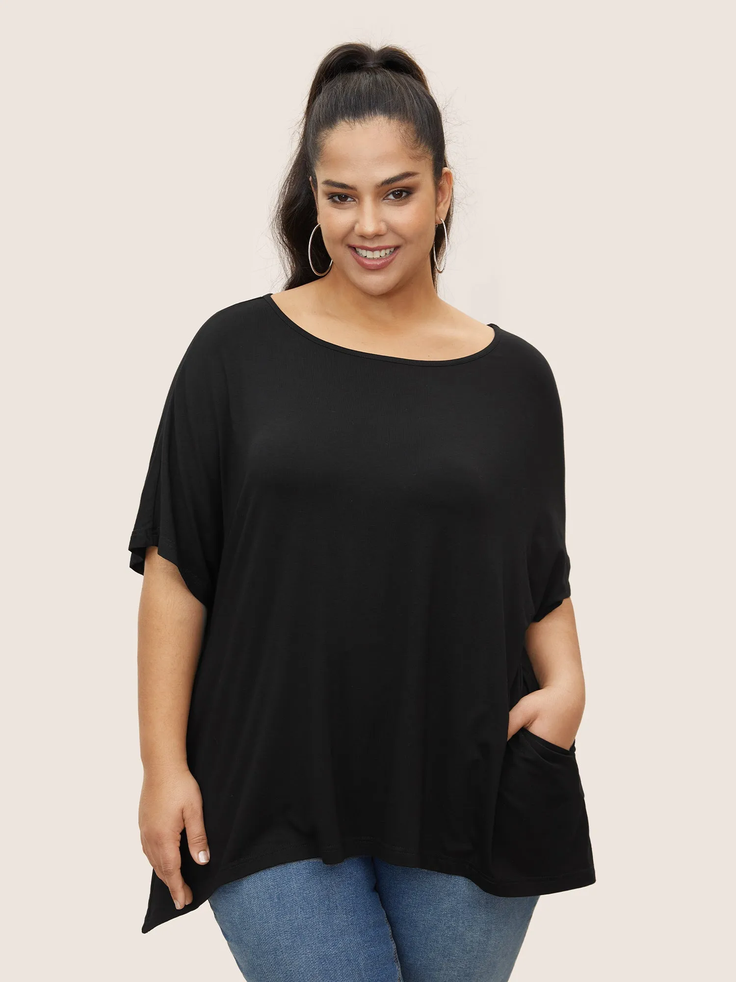 Solid Boat Neck Batwing Sleeve T-shirt sold by Bloomchic product image thumbnail 4