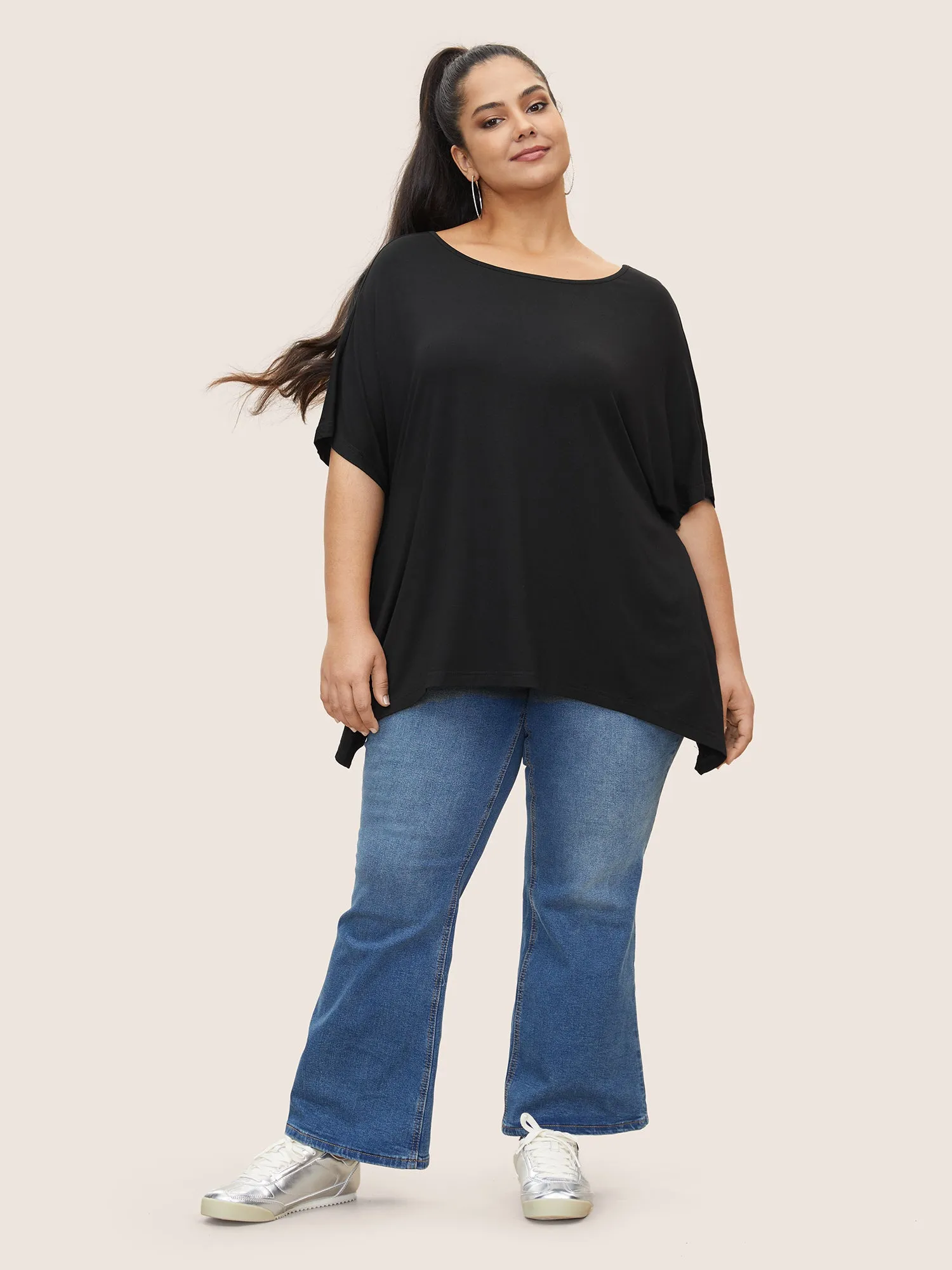 Solid Boat Neck Batwing Sleeve T-shirt sold by Bloomchic product image thumbnail 3