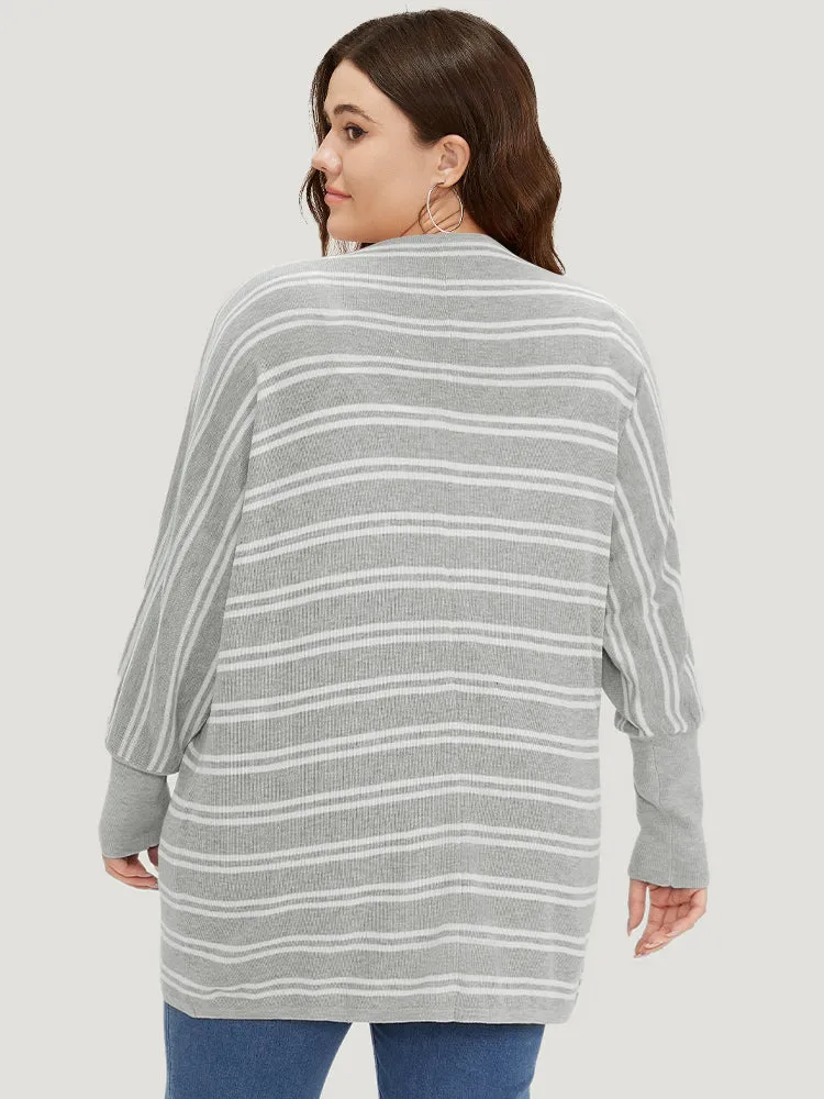 Striped Elastic Cuffs Arc Hem Cardigan sold by Bloomchic product image thumbnail 2