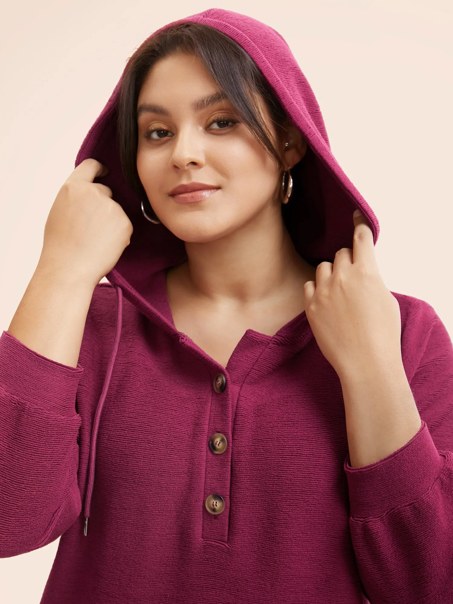 Solid Button Up Hooded Drawstring Sweatshirt sold by Bloomchic product image thumbnail 4