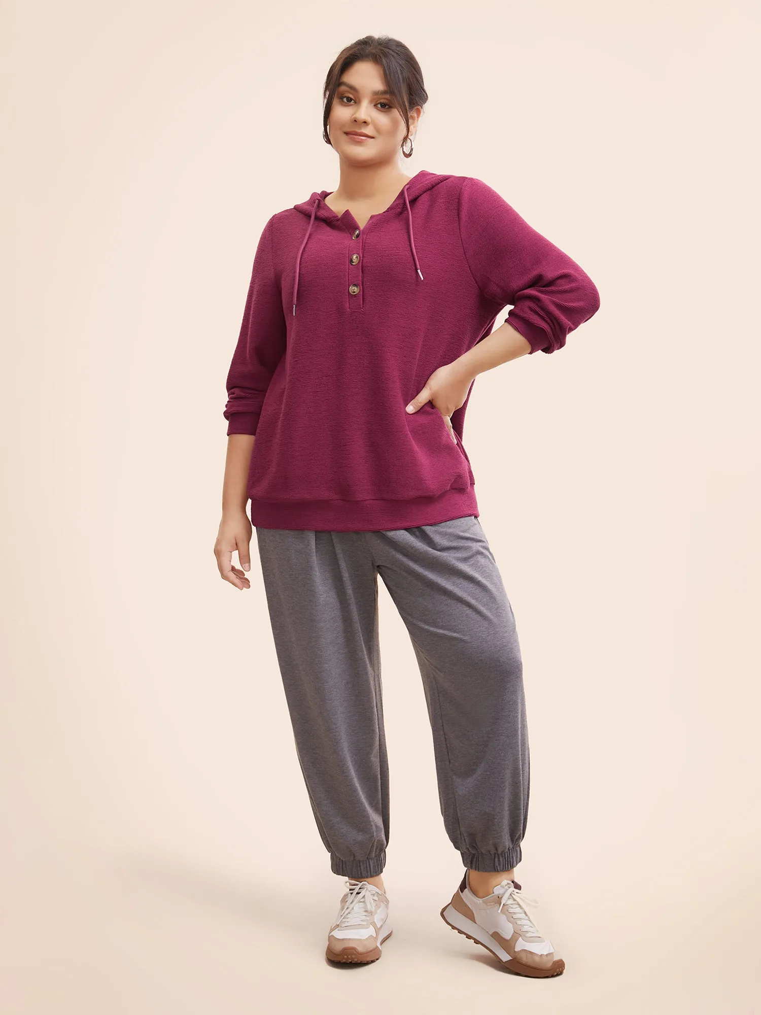 Solid Button Up Hooded Drawstring Sweatshirt sold by Bloomchic product image thumbnail 3