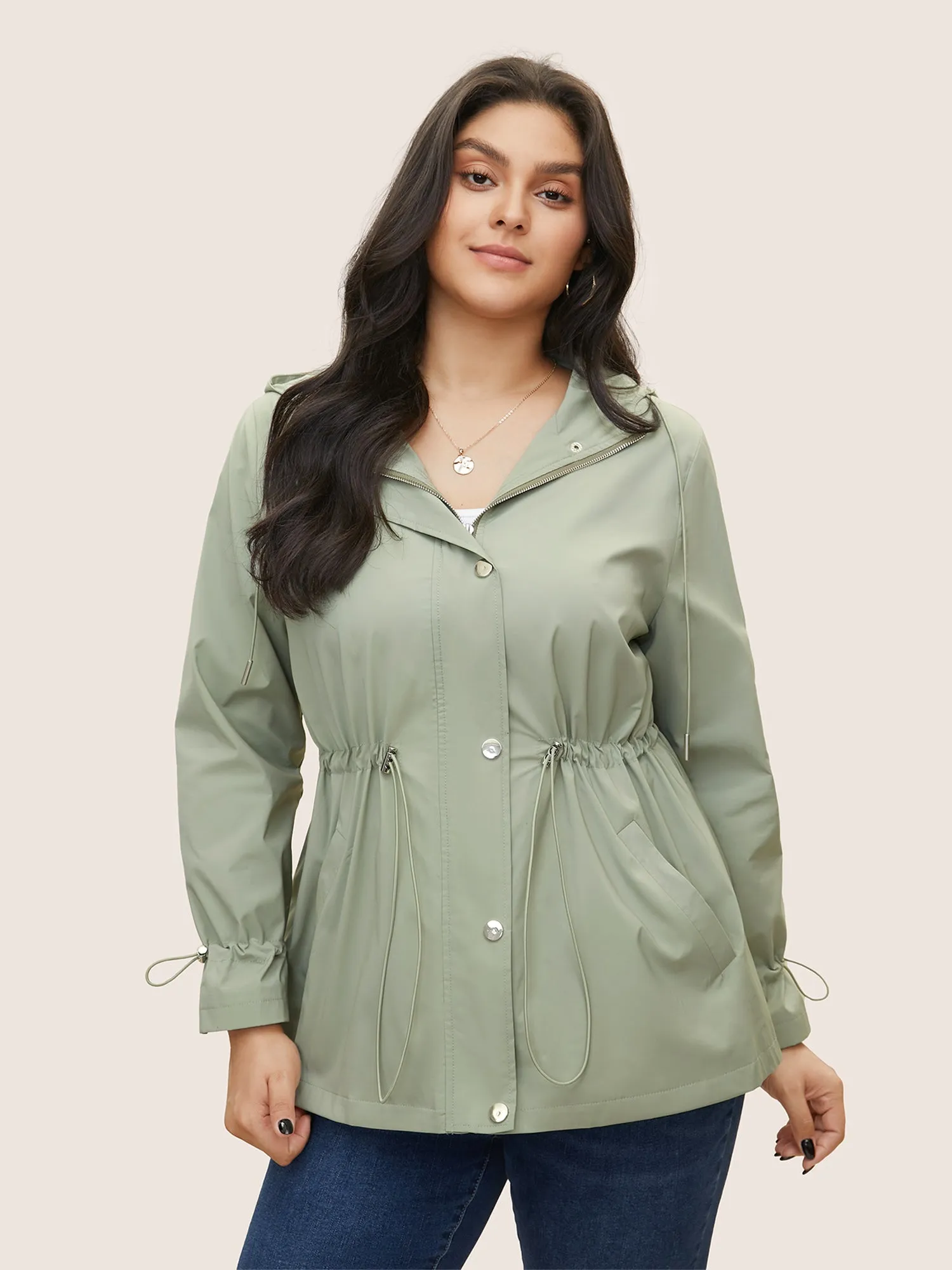 Solid Sun Proof Drawstring Pocket Hooded Jacket sold by Bloomchic product image thumbnail 3