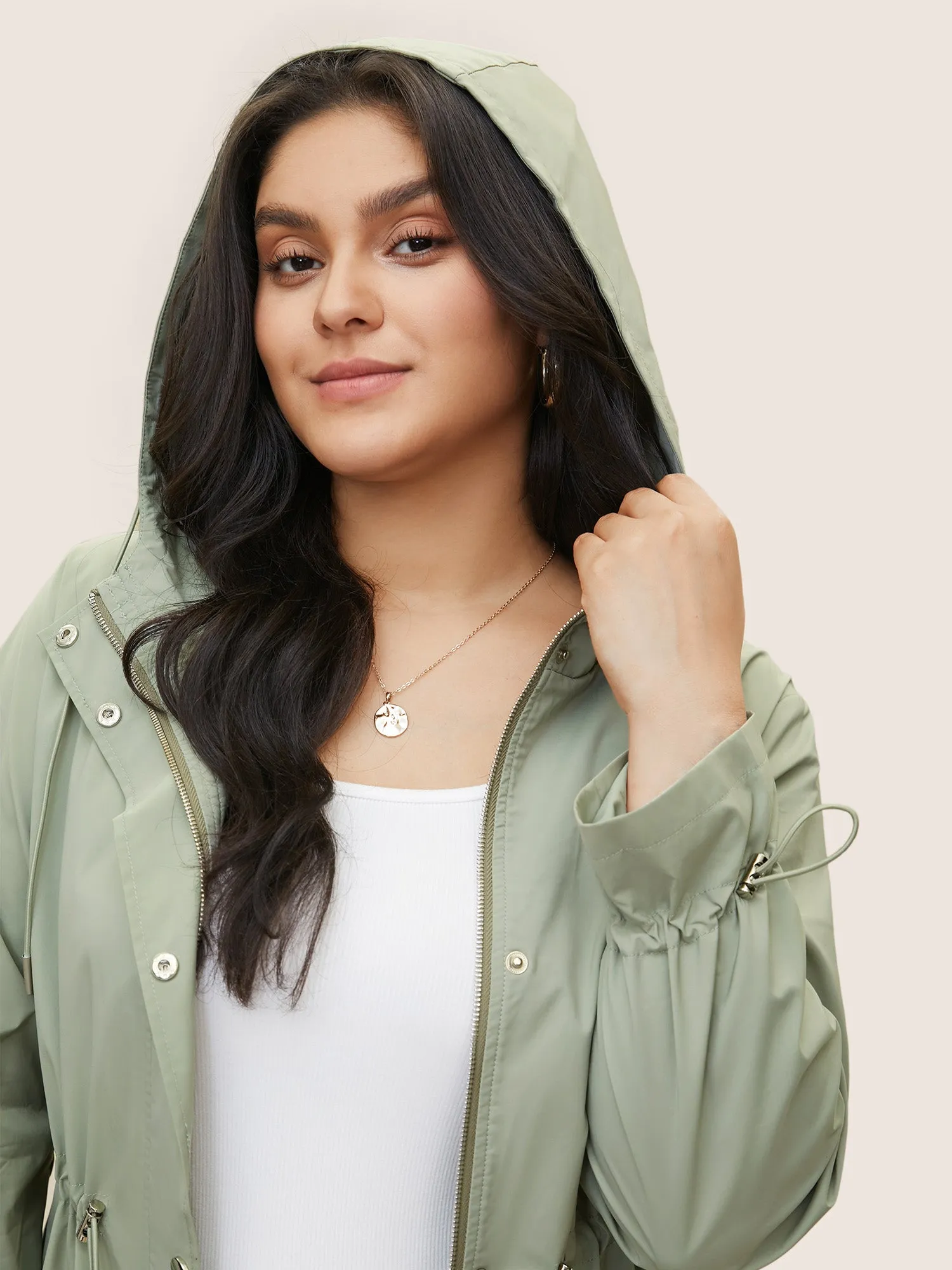 Solid Sun Proof Drawstring Pocket Hooded Jacket sold by Bloomchic product image thumbnail 4