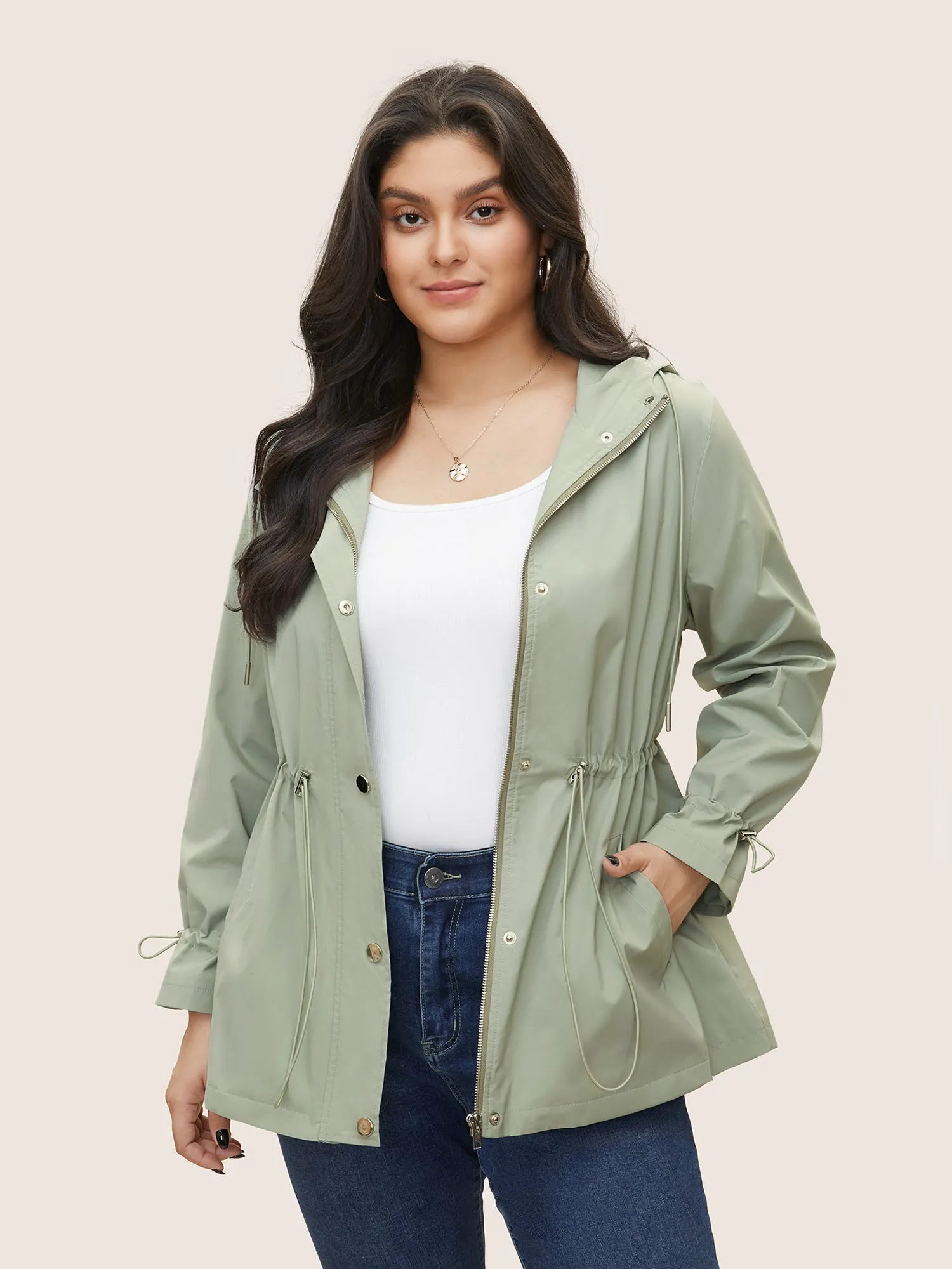 Solid Sun Proof Drawstring Pocket Hooded Jacket sold by Bloomchic