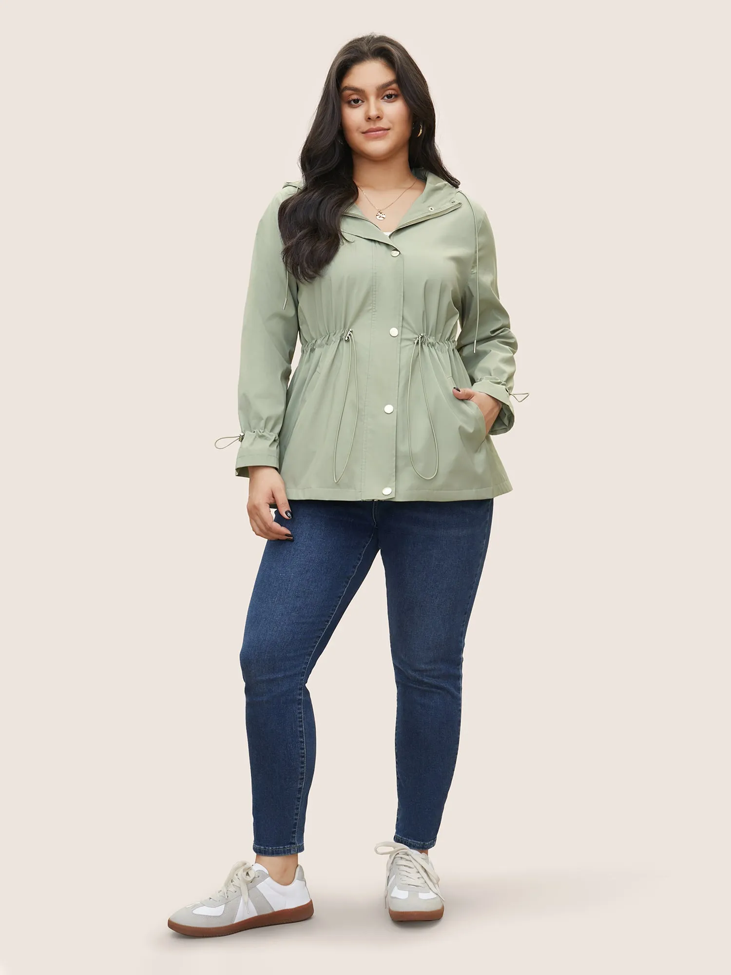 Solid Sun Proof Drawstring Pocket Hooded Jacket sold by Bloomchic product image thumbnail 2