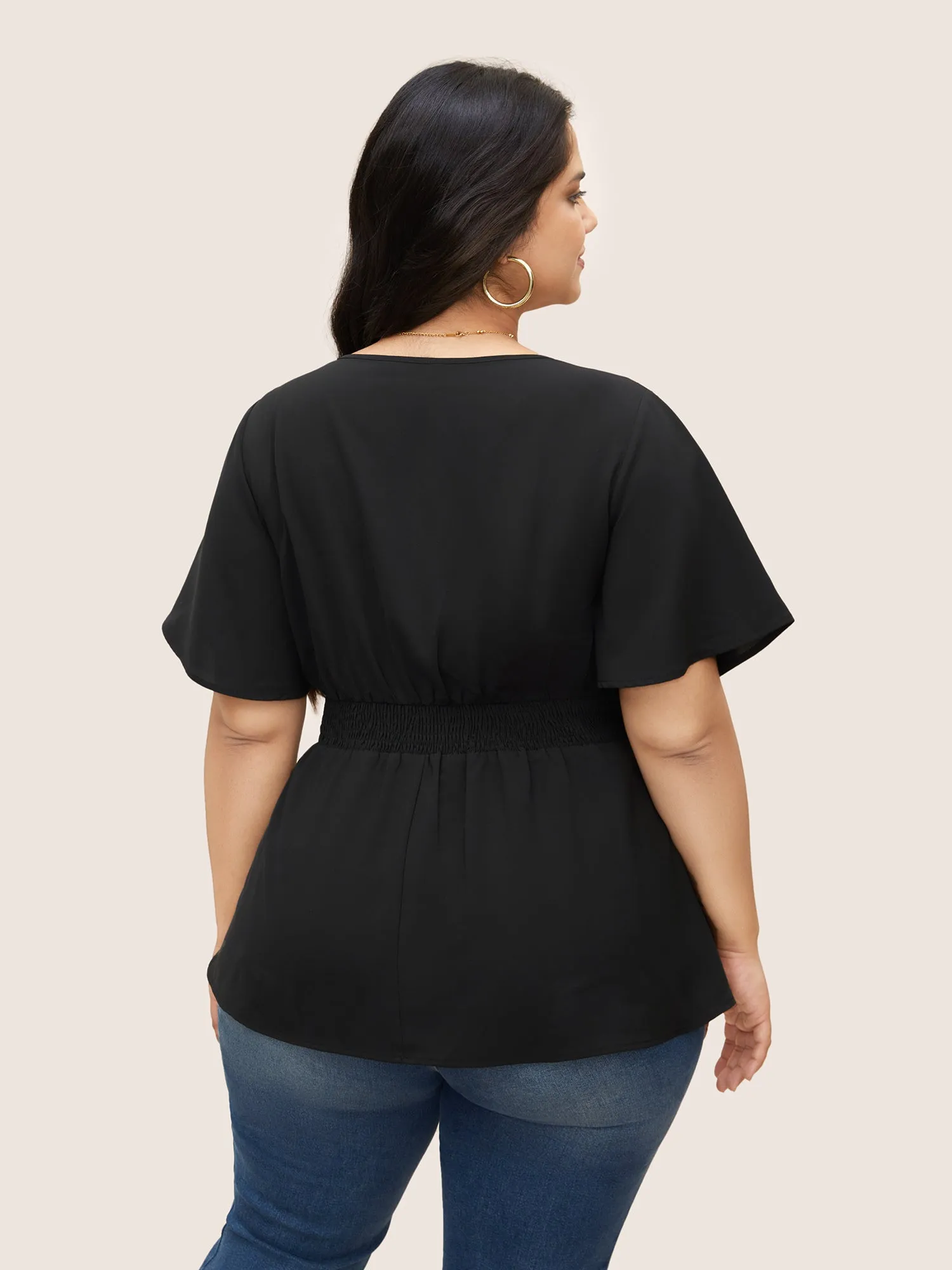 Solid Ruffle Sleeve Button Detail Blouse sold by Bloomchic product image thumbnail 4