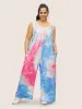 U Neck Tie Dye Pocket Pleated Jumpsuit sold by Bloomchic