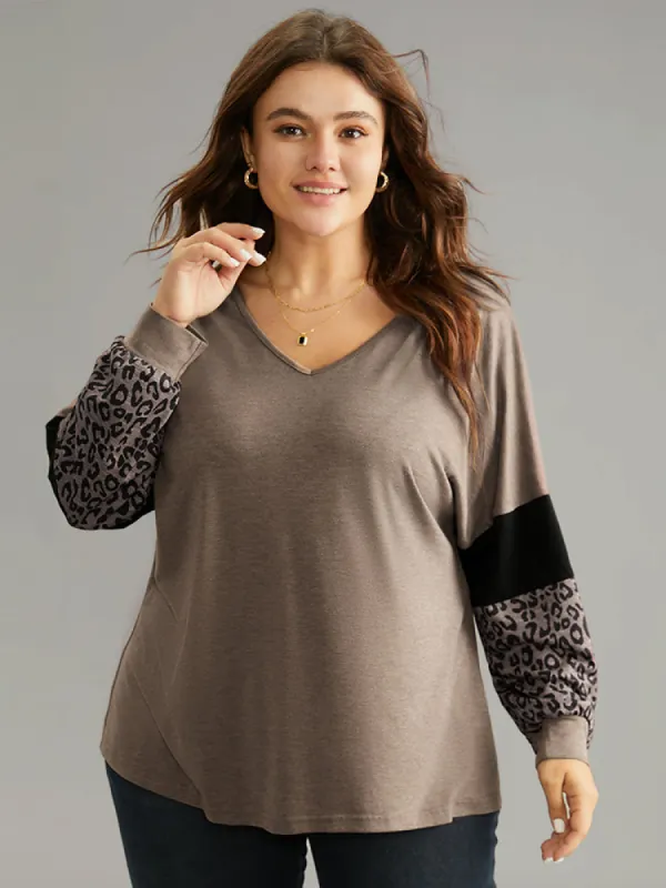 Leopard Patchwork Contrast Dolman Sleeve T-shirt sold by Bloomchic