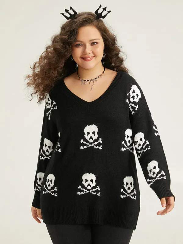 Halloween Elastic Cuffs Skull Print Pullover sold by Bloomchic