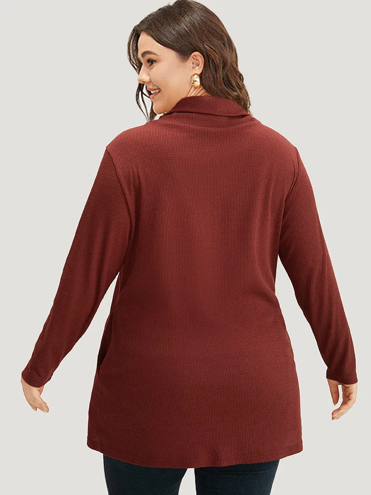 Rib Knit Mock Neck Wrap Pocket Button Detail Sweatshirt sold by Bloomchic product image thumbnail 2