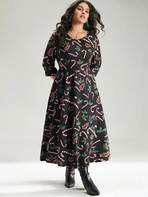 Christmas Print Pocket Elastic Waist Dress sold by Bloomchic
