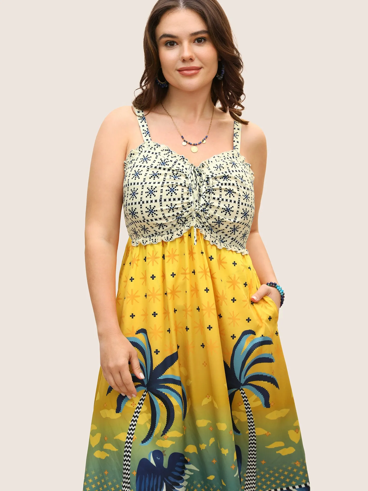 Tropical Print Drawstring Frill Trim Dress sold by Bloomchic product image thumbnail 3
