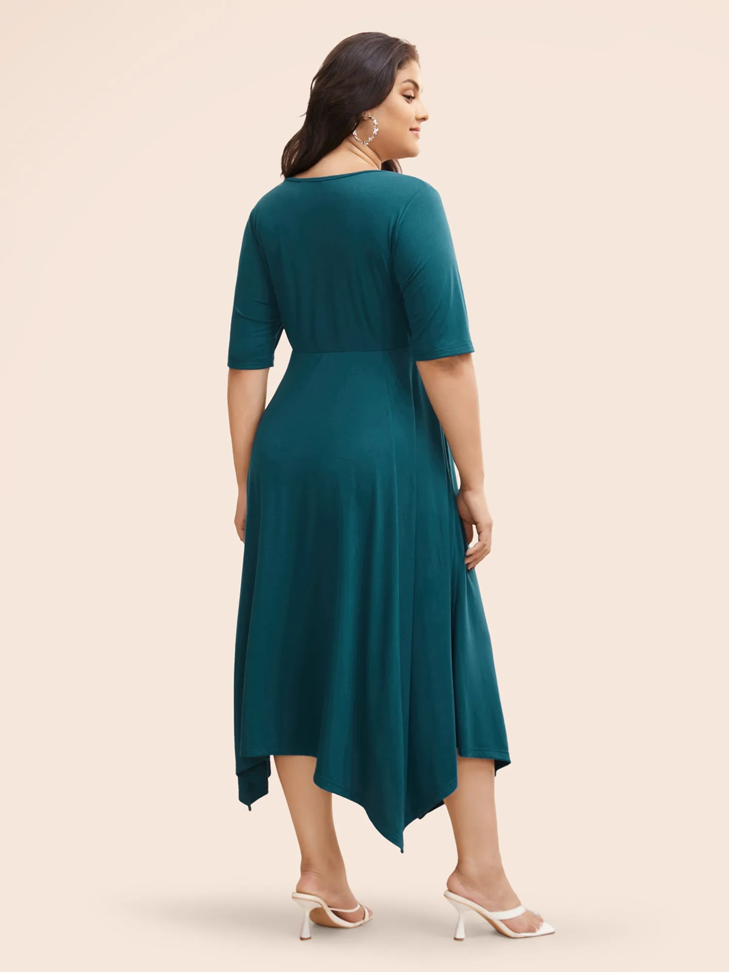 Solid Ruched Pocket Asymmetrical Hem Dress sold by Bloomchic product image thumbnail 4