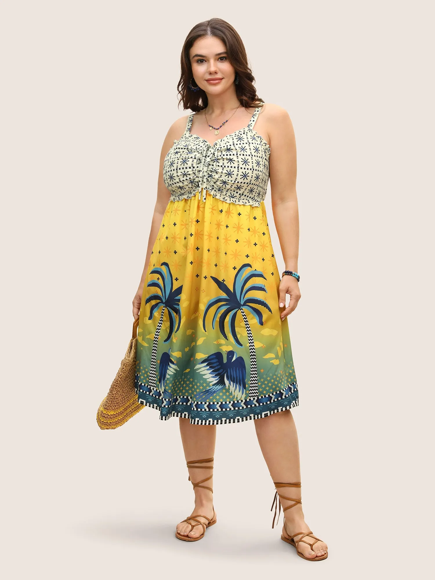 Tropical Print Drawstring Frill Trim Dress sold by Bloomchic product image thumbnail 2