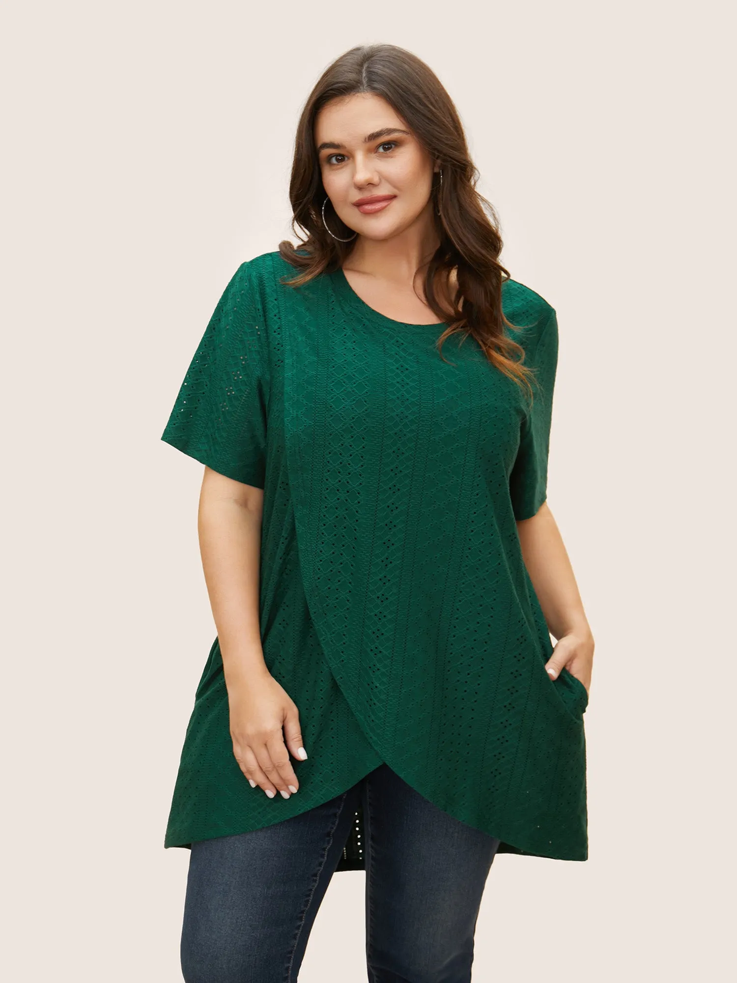 Crew Neck Wrap Hem Knit T-shirt sold by Bloomchic