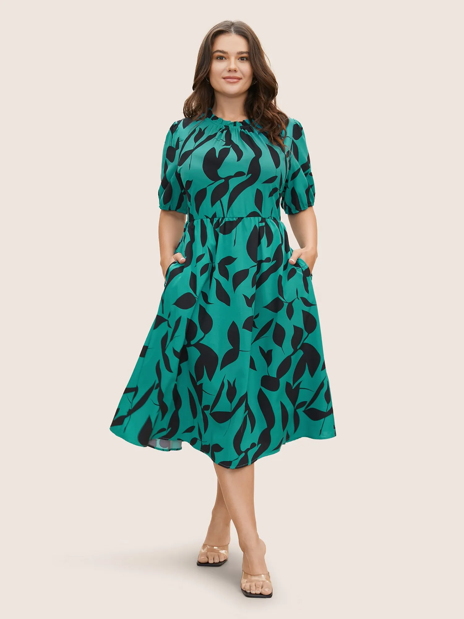 Silhouette Floral Print Mock Neck Midi Dress sold by Bloomchic product image thumbnail 3