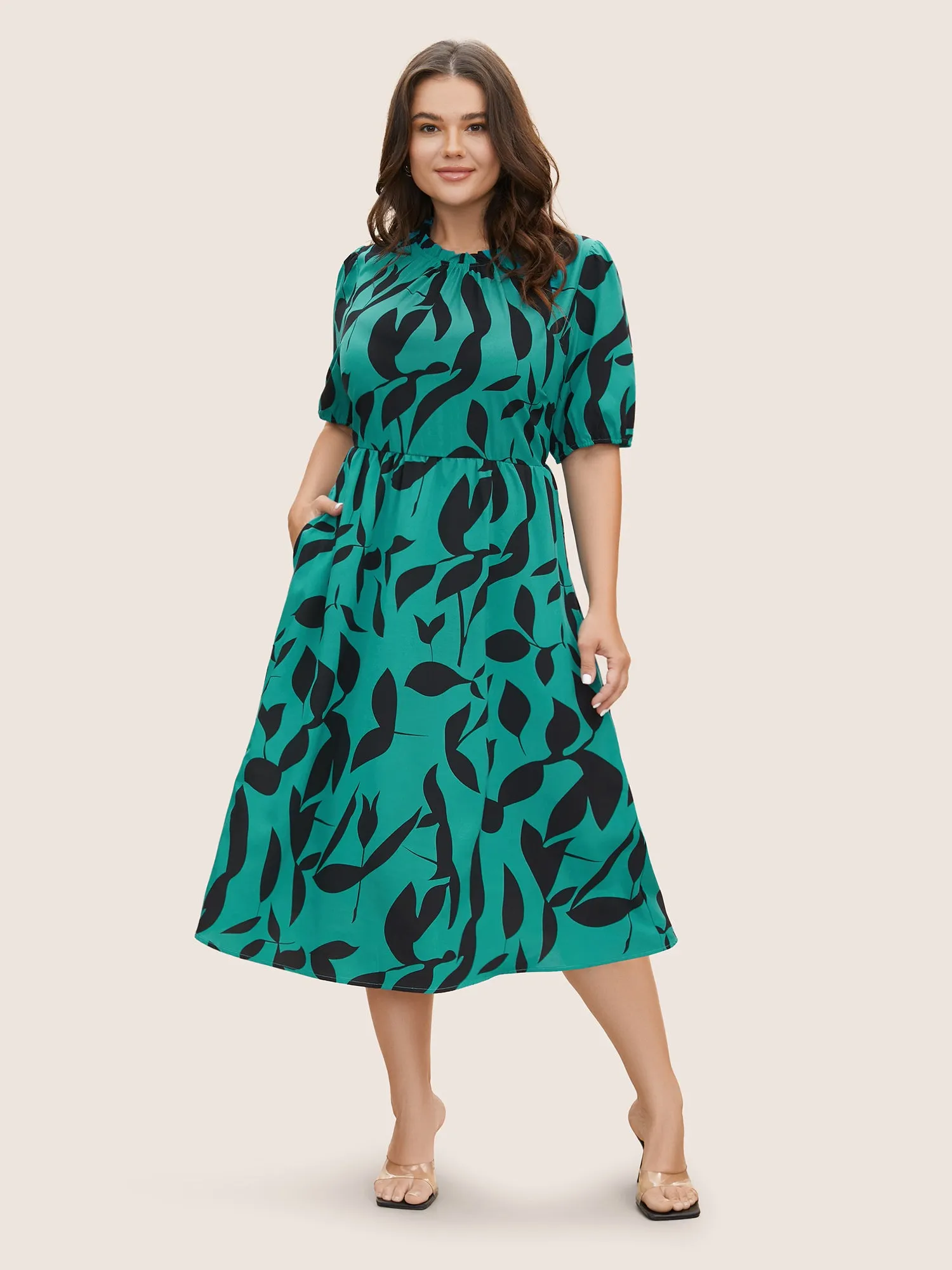 Silhouette Floral Print Mock Neck Midi Dress sold by Bloomchic