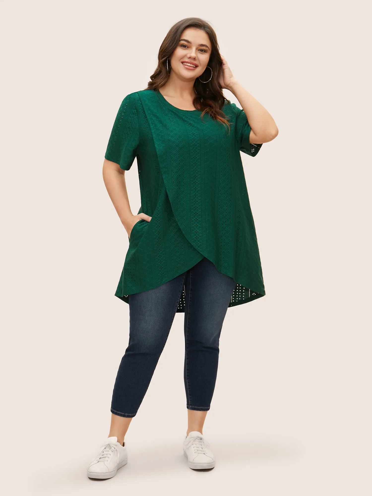 Crew Neck Wrap Hem Knit T-shirt sold by Bloomchic product image thumbnail 2