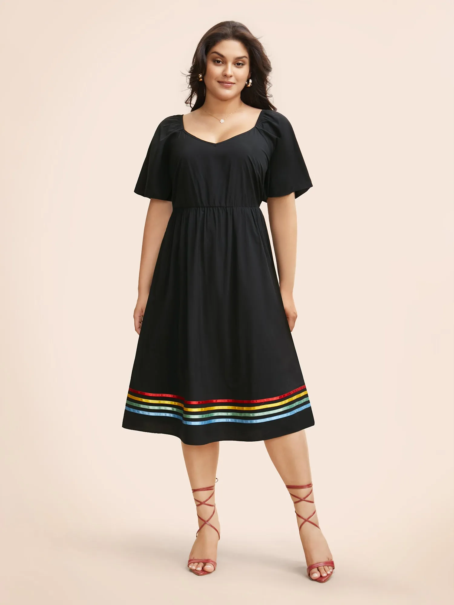Hemline Ribbon Elastic Waist Midi Dress sold by Bloomchic product image thumbnail 3