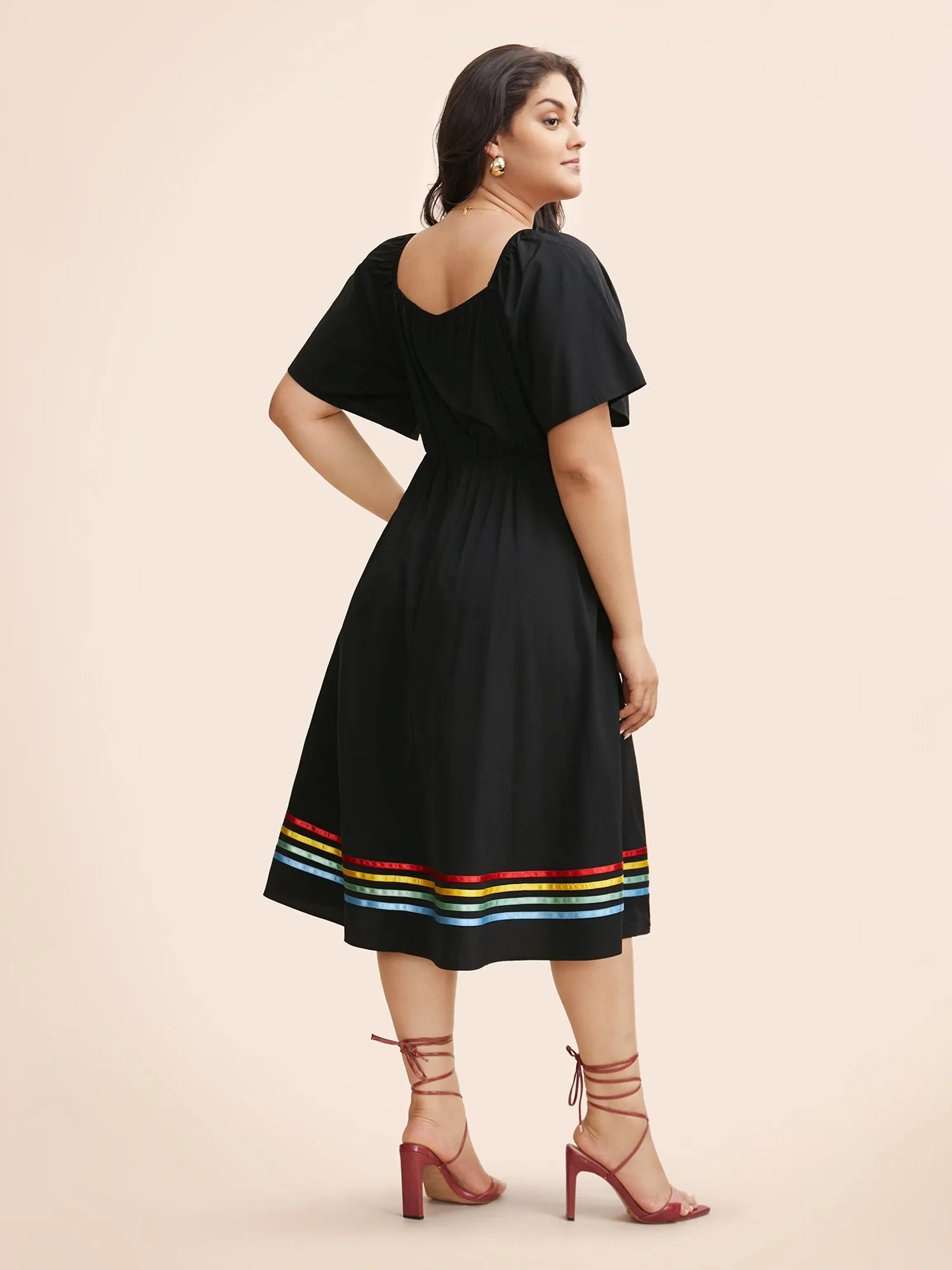 Hemline Ribbon Elastic Waist Midi Dress sold by Bloomchic product image thumbnail 2