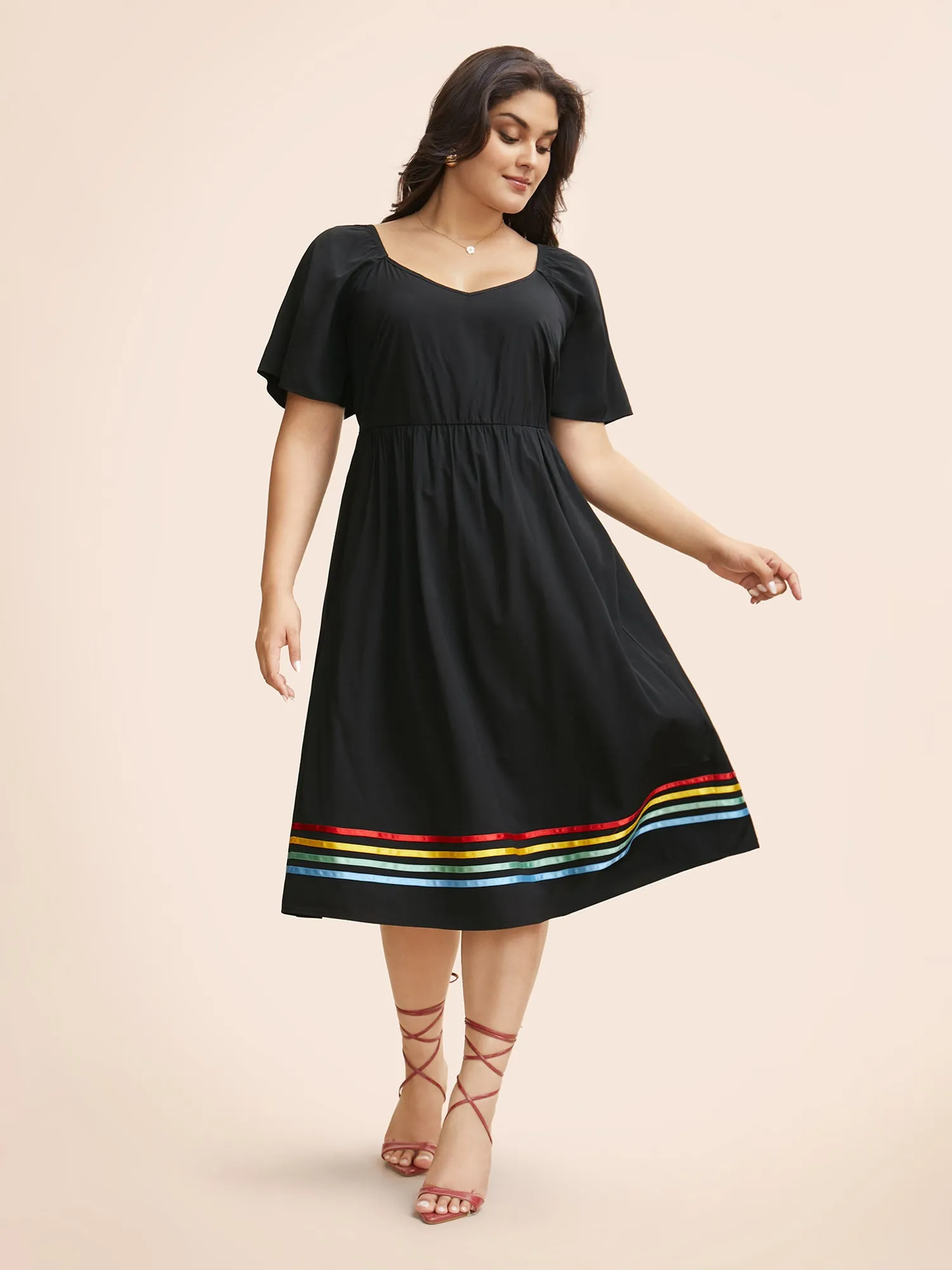 Hemline Ribbon Elastic Waist Midi Dress sold by Bloomchic