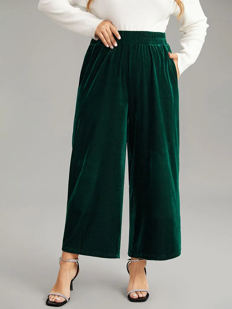 Solid Textured Velvet Elastic Waist Gathered Pants sold by Bloomchic