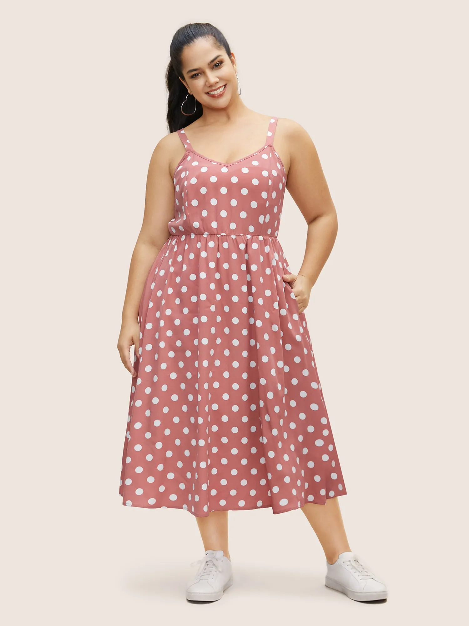 Polka Dot Elastic Waist Cami Midi Dress sold by Bloomchic product image thumbnail 3