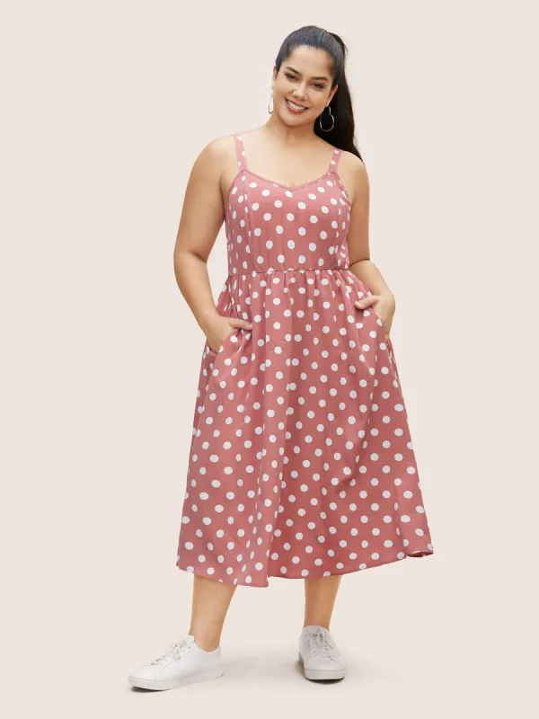Polka Dot Elastic Waist Cami Midi Dress sold by Bloomchic