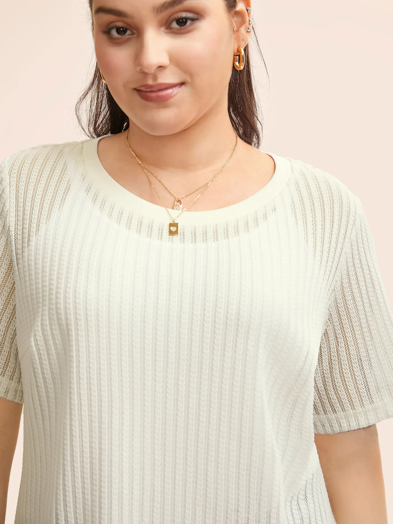 Round Neck Pointelle Knit T-shirt sold by Bloomchic product image thumbnail 2