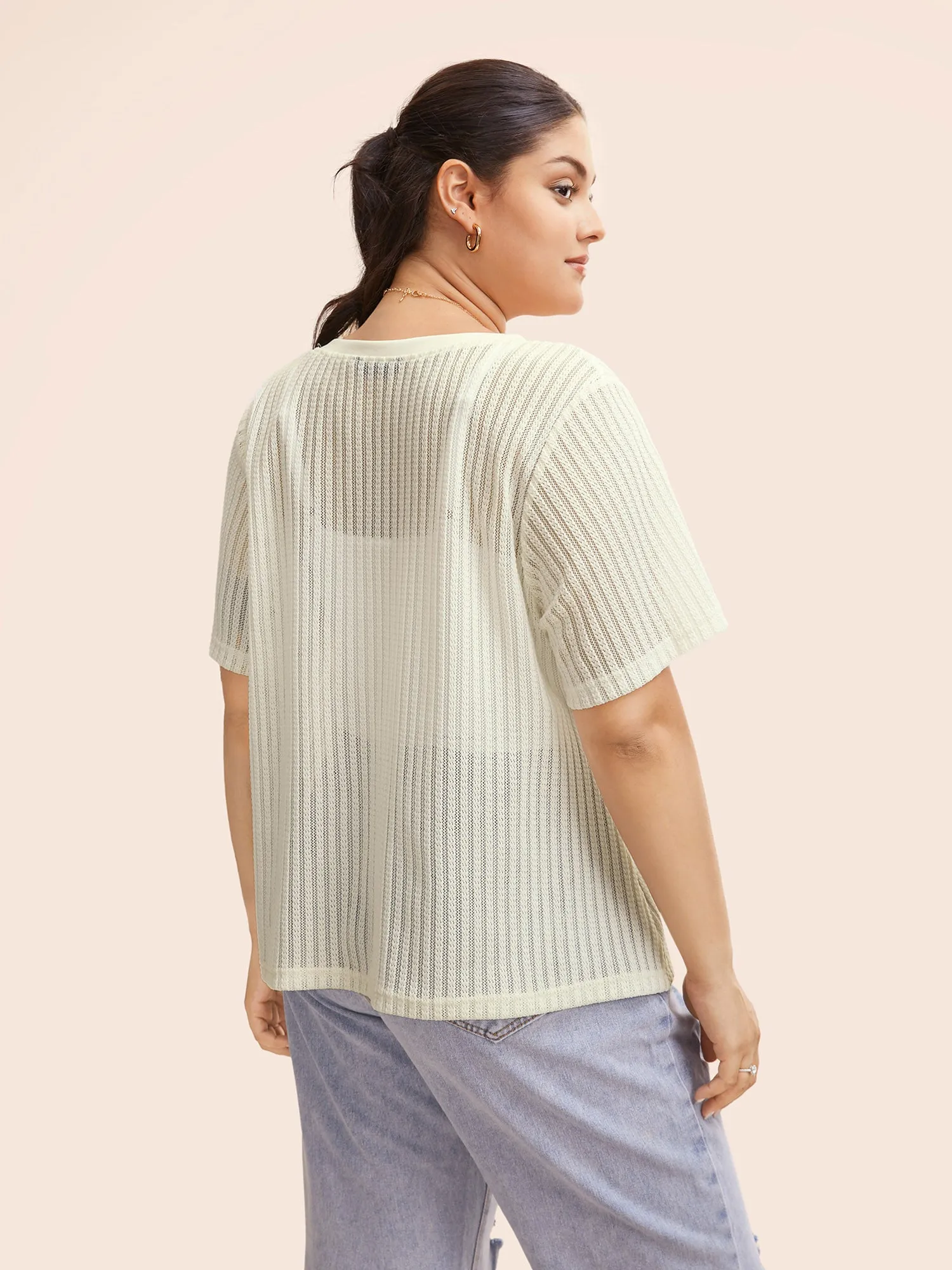 Round Neck Pointelle Knit T-shirt sold by Bloomchic product image thumbnail 4