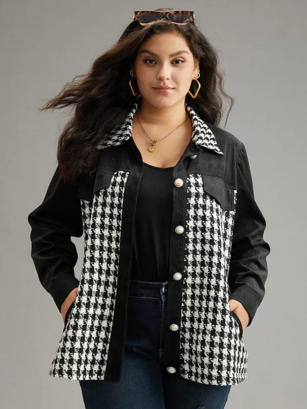 Tweed Gingham Button Up Patchwork Pocket Contrast Coat sold by Bloomchic