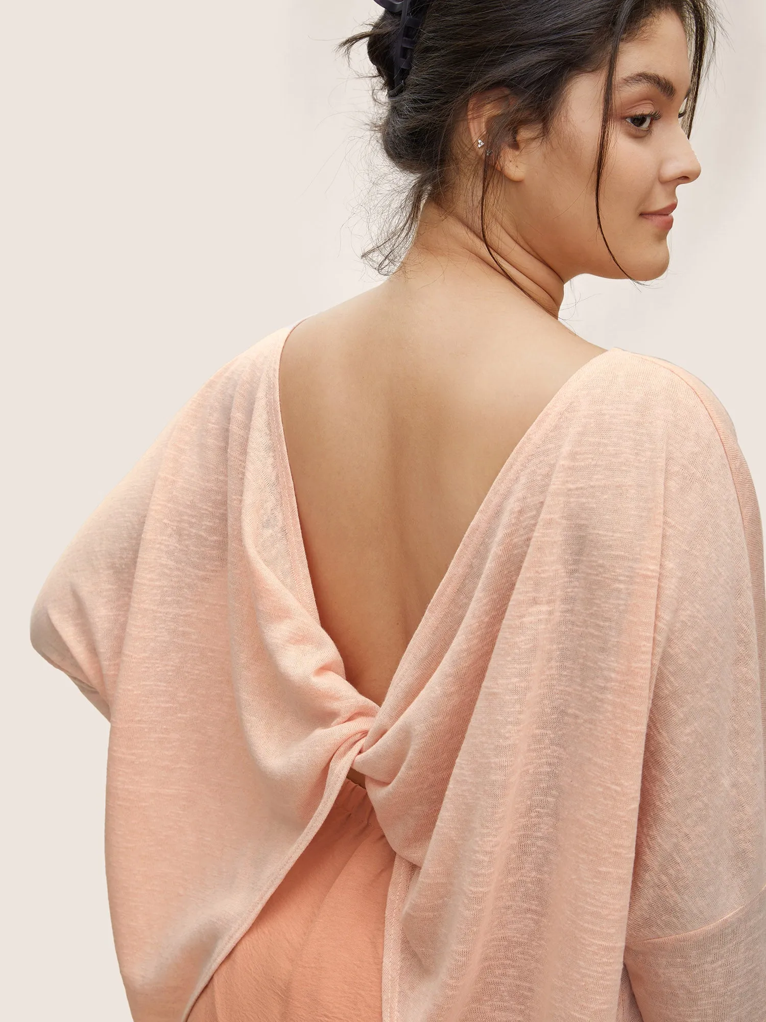 Solid Boat Neck Twist Back Dolman Sleeve Sleep Top sold by Bloomchic product image thumbnail 3