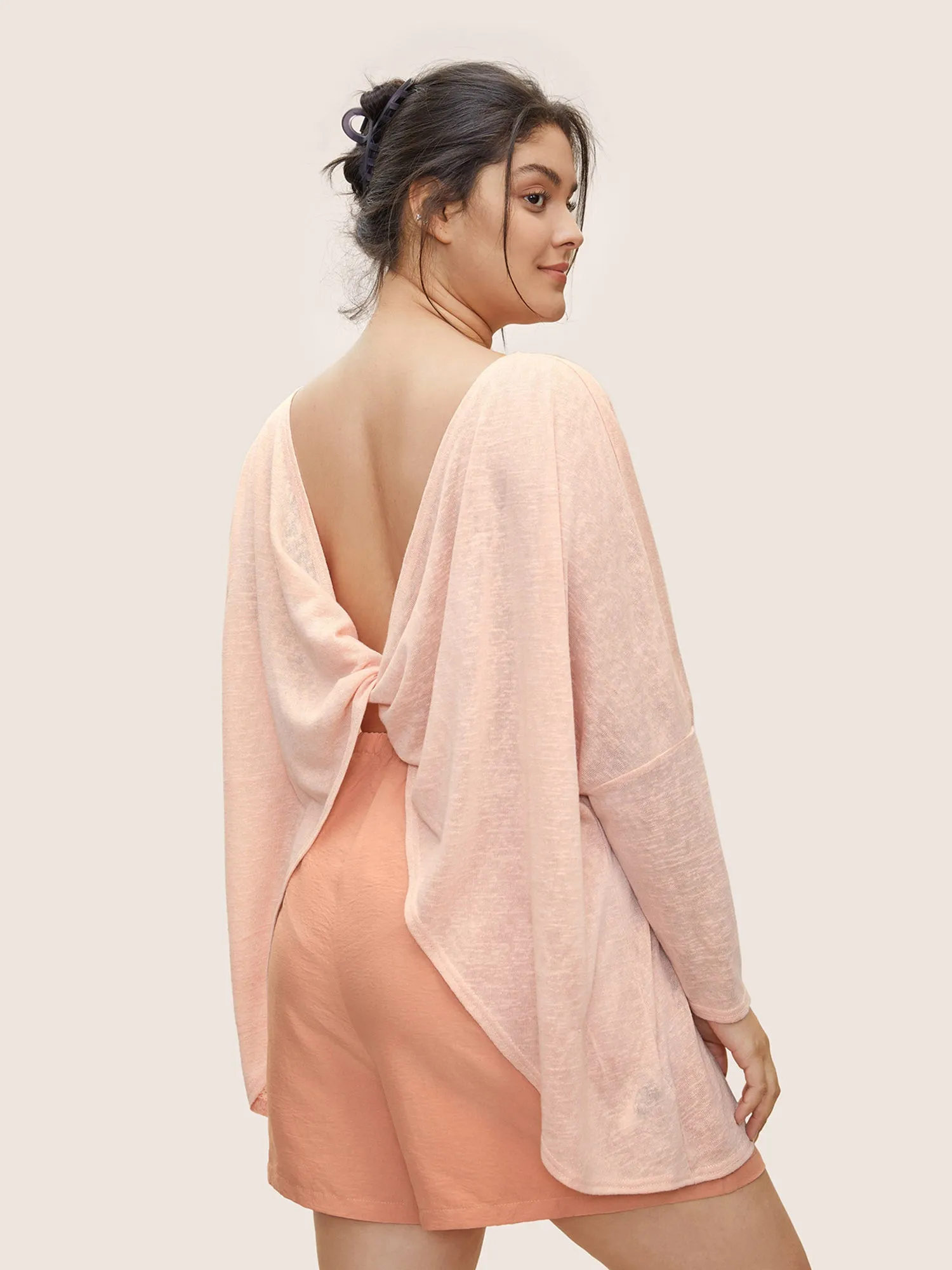 Solid Boat Neck Twist Back Dolman Sleeve Sleep Top sold by Bloomchic